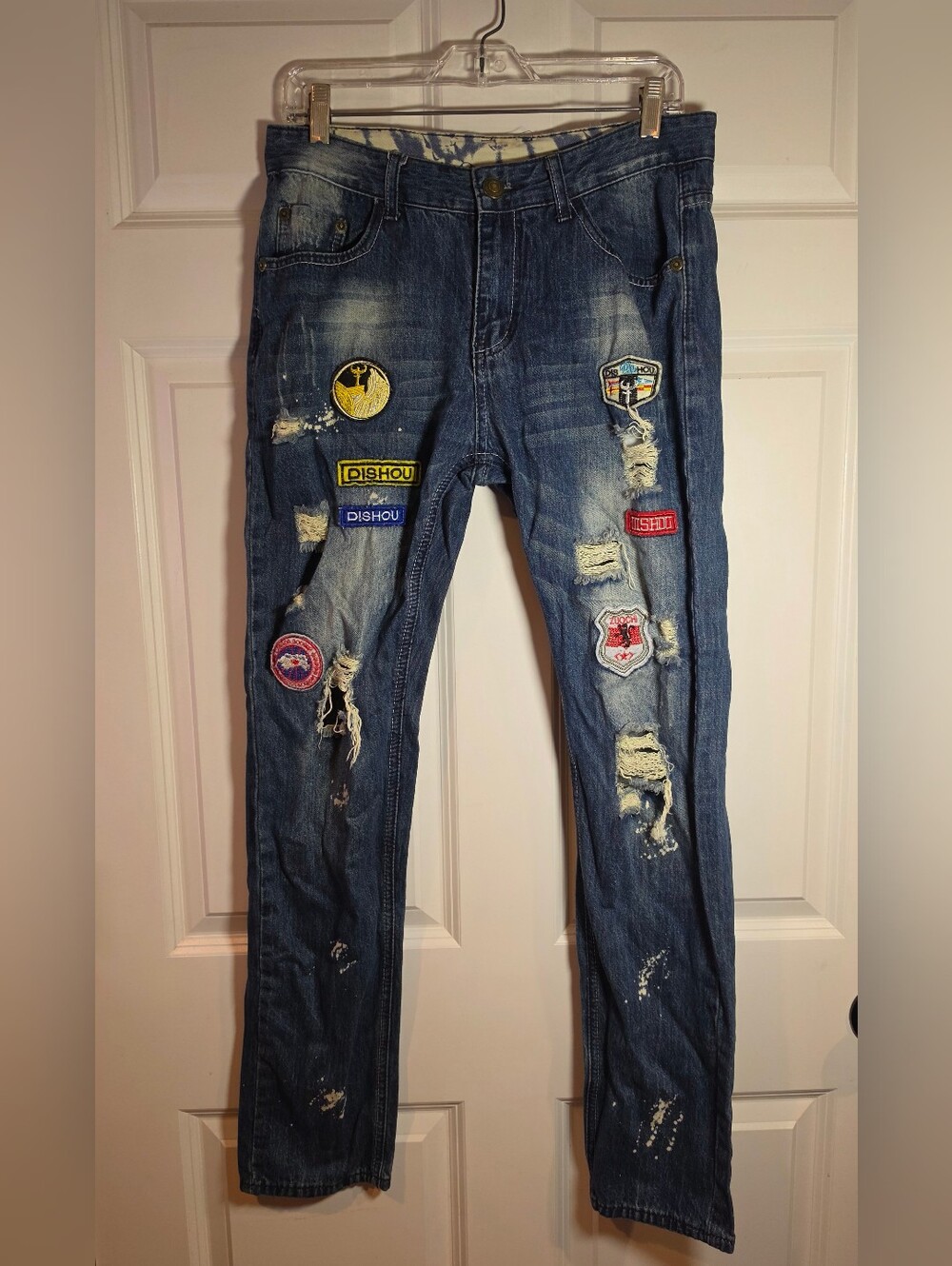 Shein Mens Distressed Patchwork Slim Fit Jeans Size 32